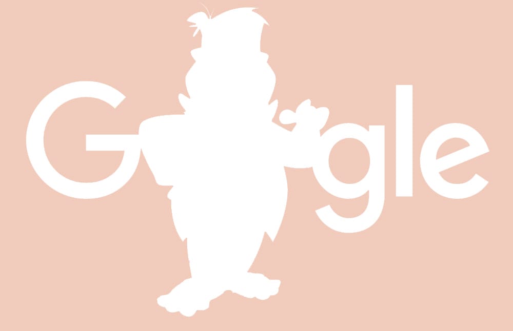 Google logo with Fred Flintstone on Pink background