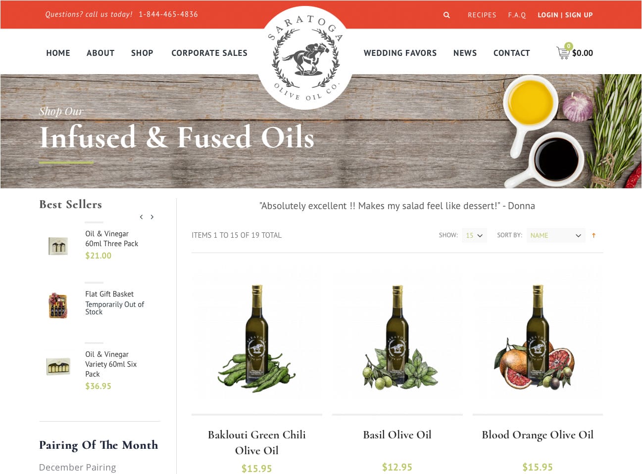 Screenshot of Saratoga Olive Oil eCommerce Product Page