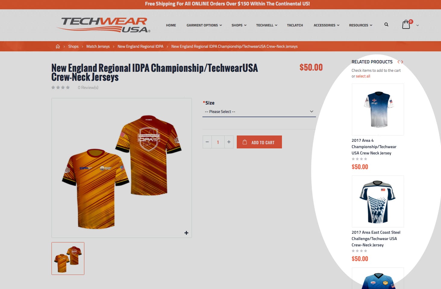 TechWearUSA eCommerce Store with Related Products in Sidebar