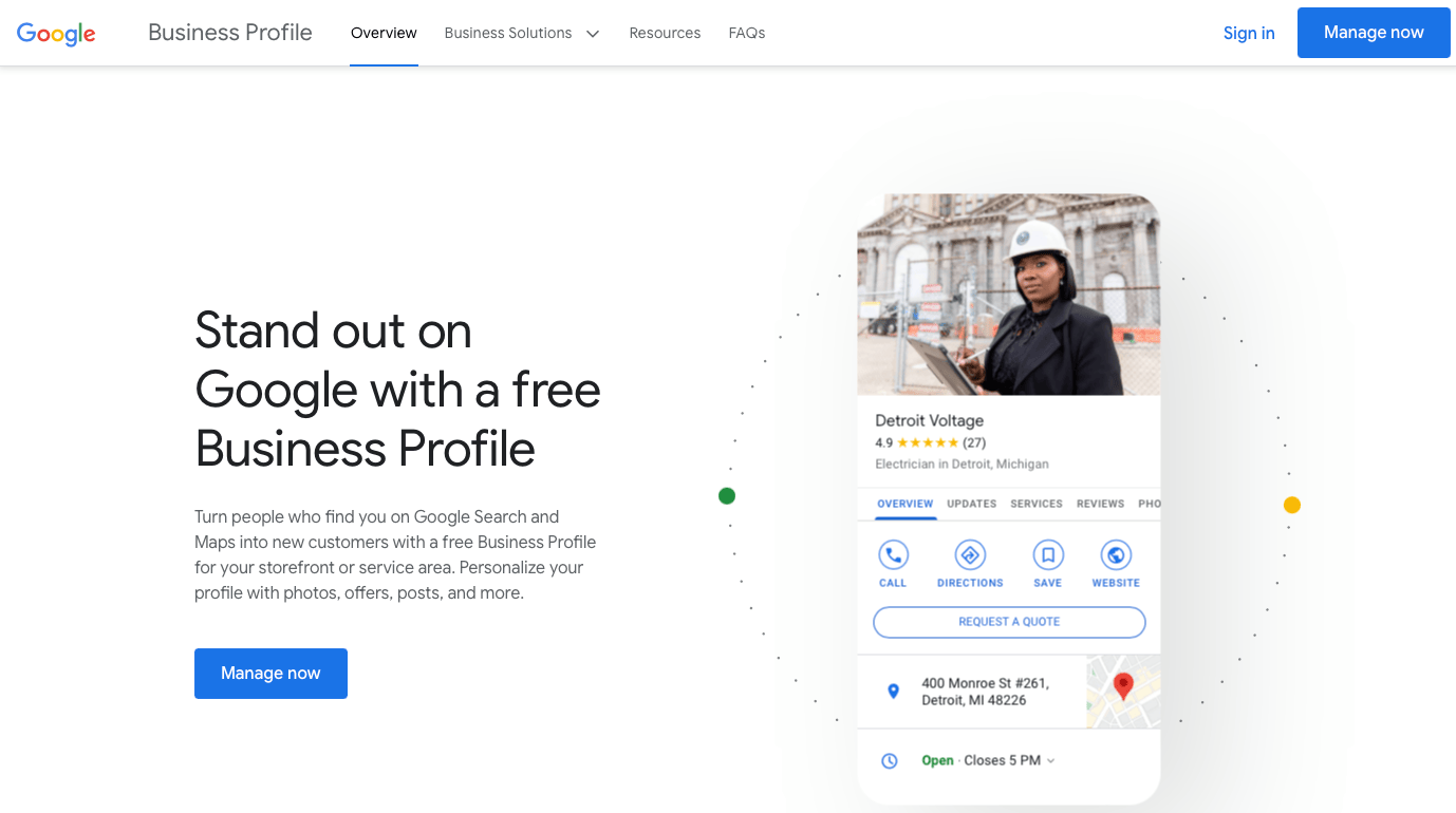 screen shot of the Google My Business home page